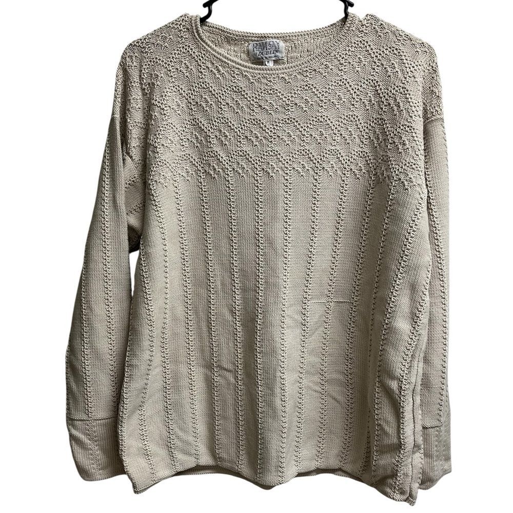 VTG Ramsay of Dublin Hand Knit Cream Irish Sweater Fisherman Northern Isle SZ M